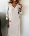 Robe-pull à manches longues pour femme, à col en V