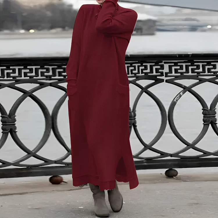 Robe longue décontractée à manches longues pour femme, avec poches