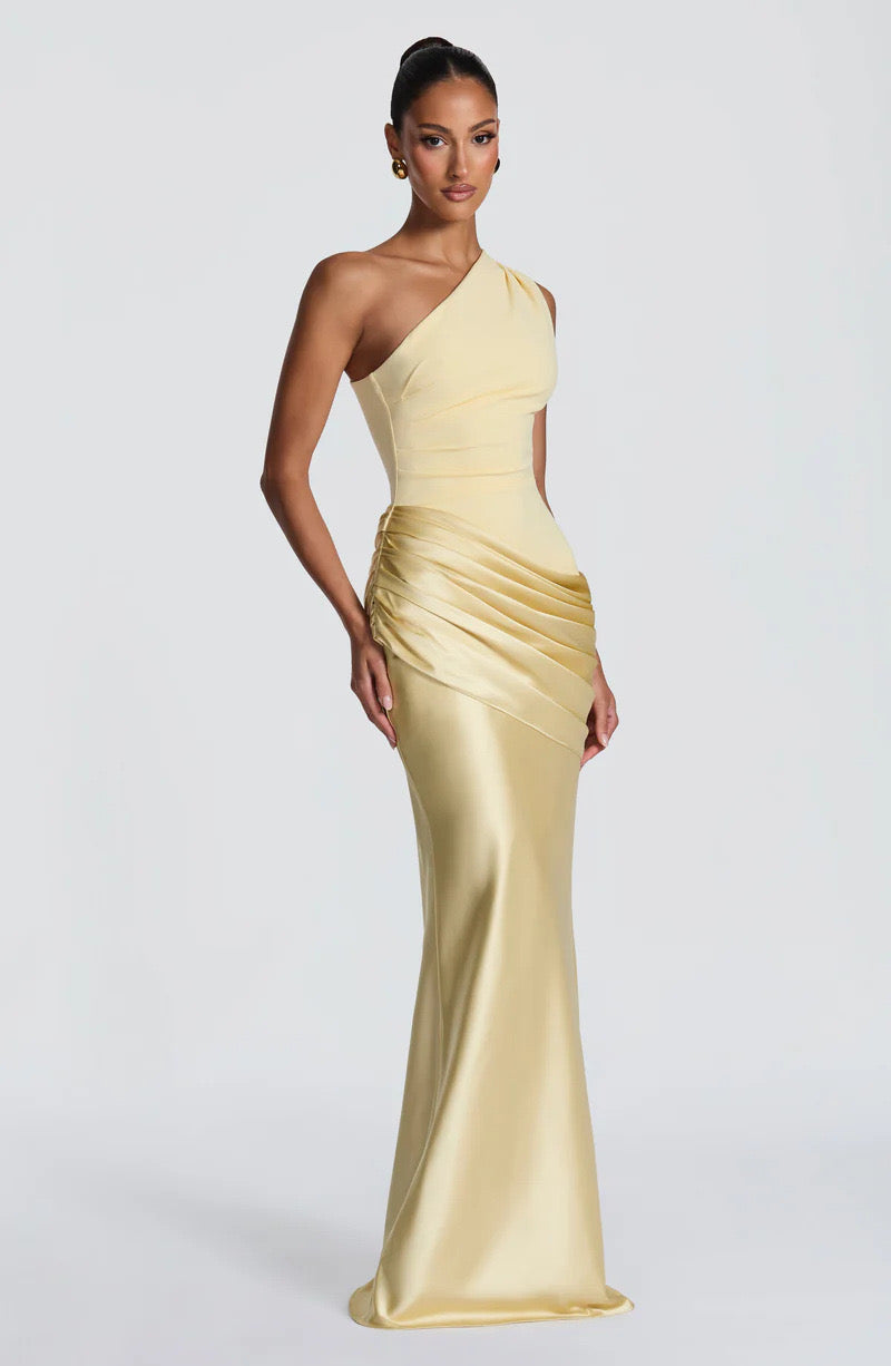 Women's One-Shoulder Jersey Maxi Evening Dress for Autumn