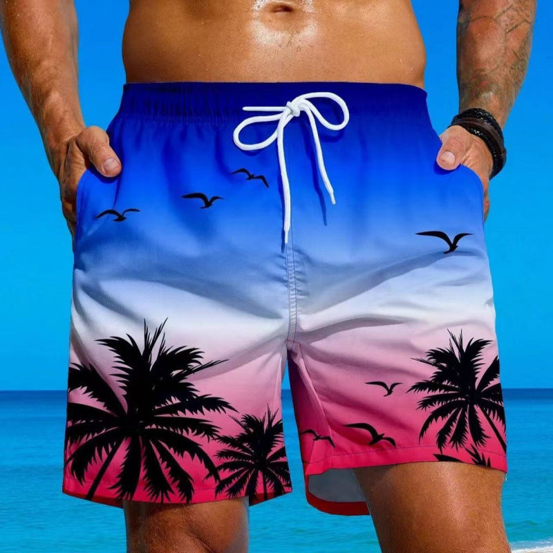 Men's Tropical Print Swim Shorts with Drawstring Waist