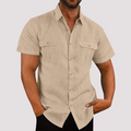 Men's Linen Blend Short Sleeve Button-Up Shirt with Chest Pockets