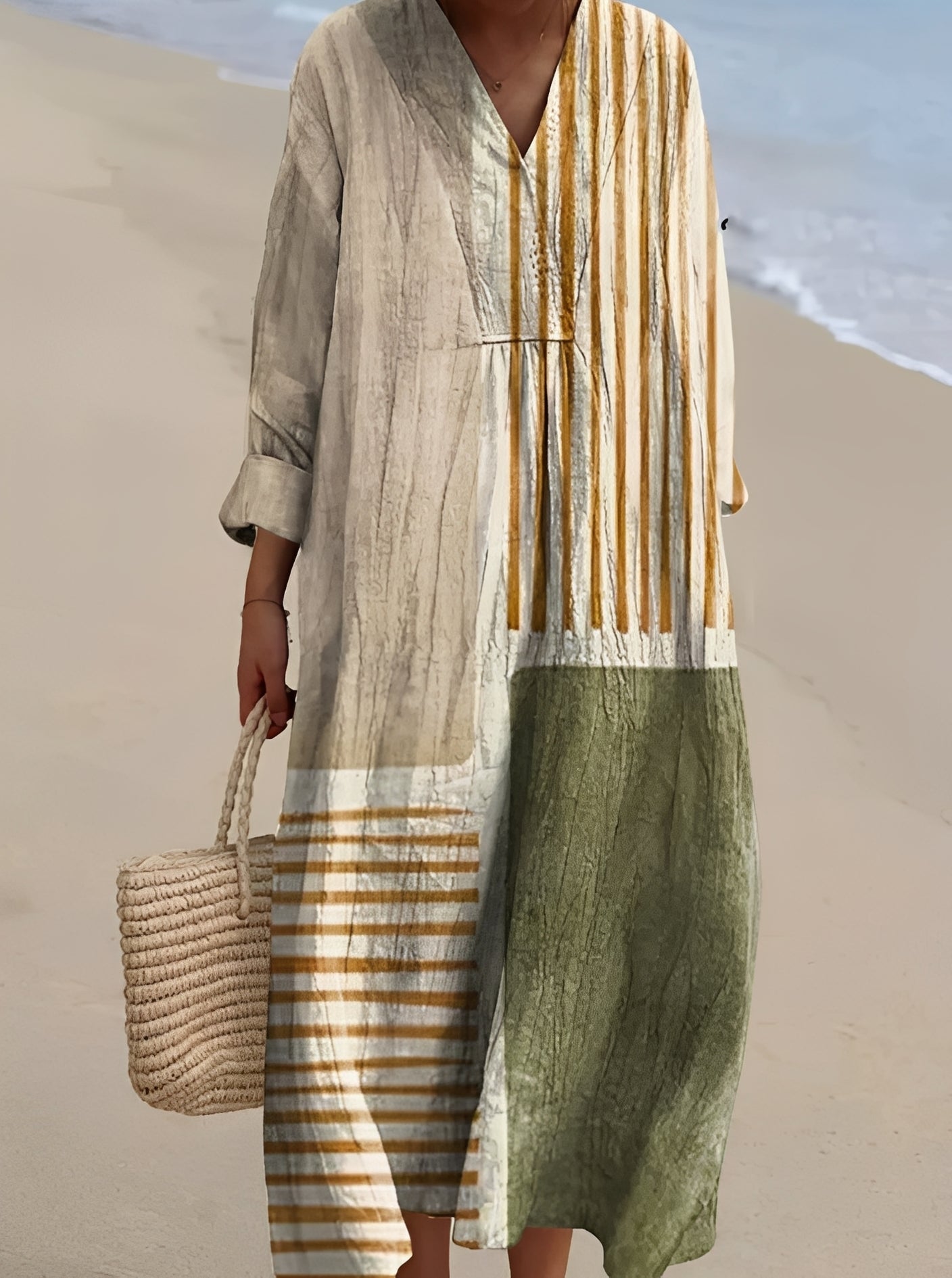 Women's Cotton Blend V Neck Midi Dress for Summer