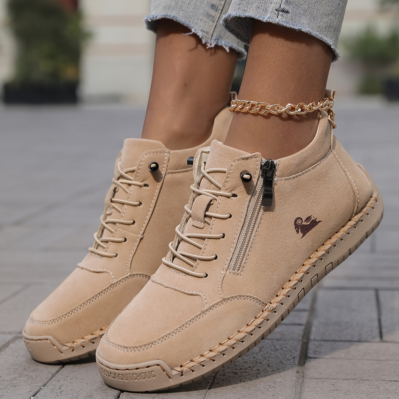 Chaussures de marche décontractées à fermeture zippée latérale pour femme