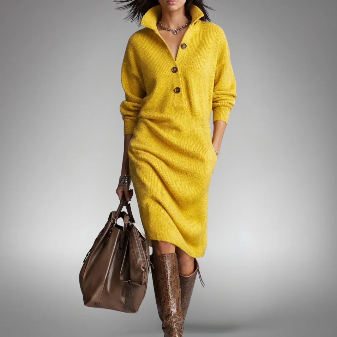 Robe-pull en maille à col montant pour femme