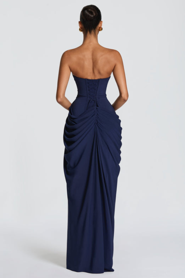 Women's Strapless Corset Draped Maxi Dress