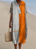 Women's Cotton Blend V Neck Midi Dress for Summer