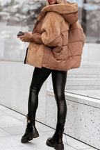 Women's Hooded Puffer Jacket with Faux Fur Trim