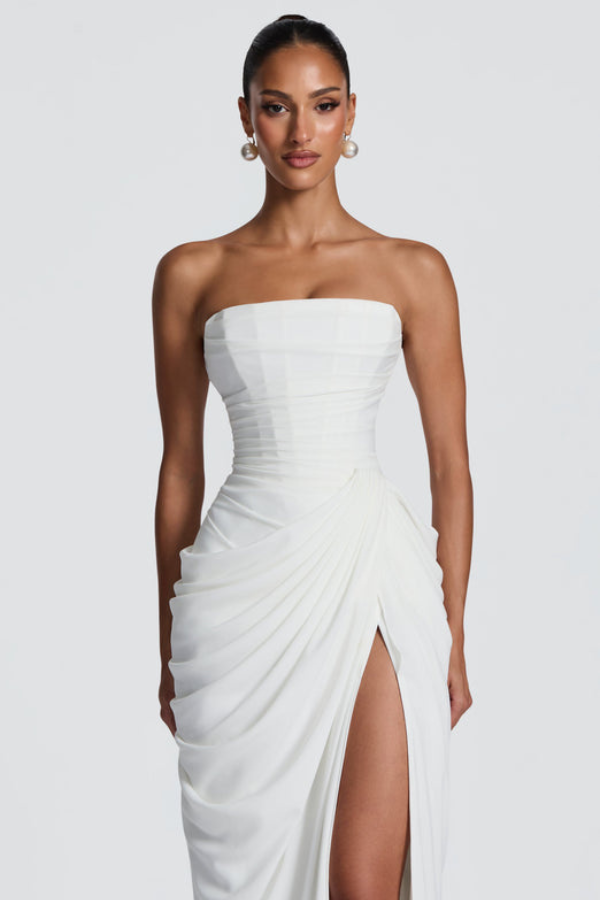 Women's Strapless Corset Draped Maxi Dress