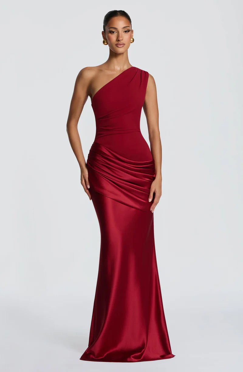 Women's One-Shoulder Jersey Maxi Evening Dress for Autumn