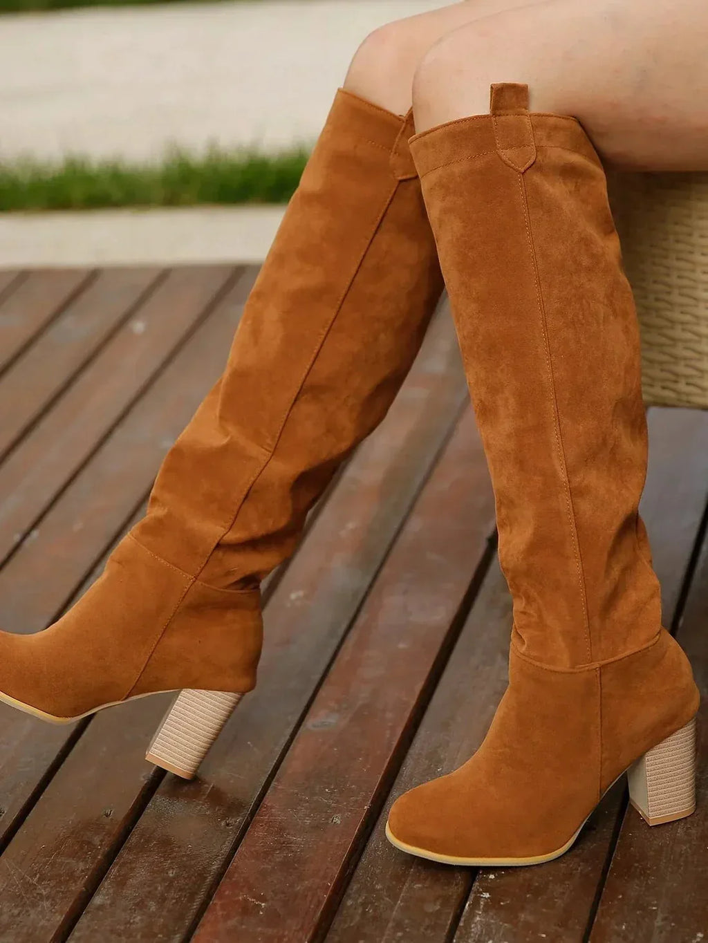 Women's Suede-Look Knee-High Block Heel Boots