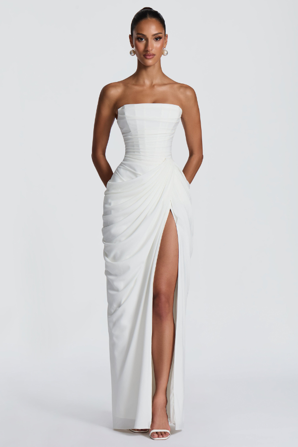 Robe longue drapée pour femme, bustier style corset