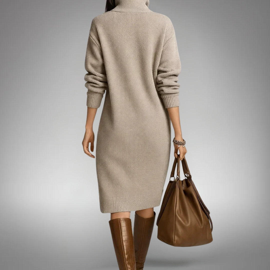 Robe-pull en maille à col montant pour femme