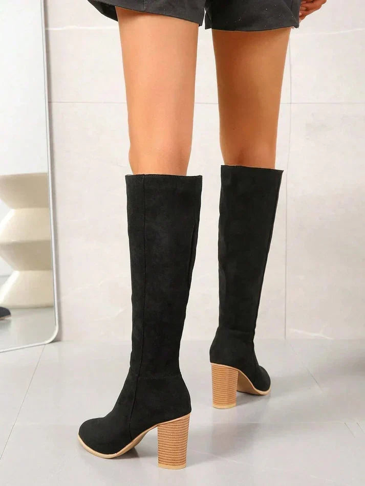 Women's Suede-Look Knee-High Block Heel Boots