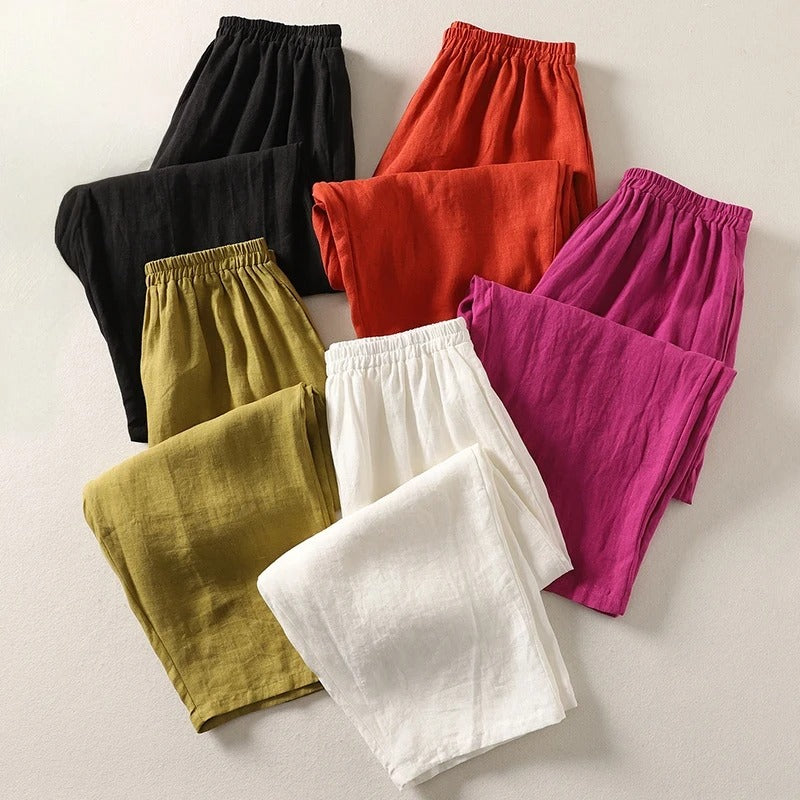 Women's Linen Blend Trousers for Autumn Casual Wear