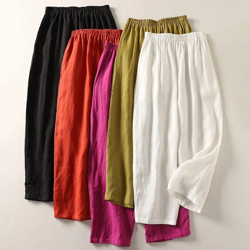Women's Linen Blend Trousers for Autumn Casual Wear
