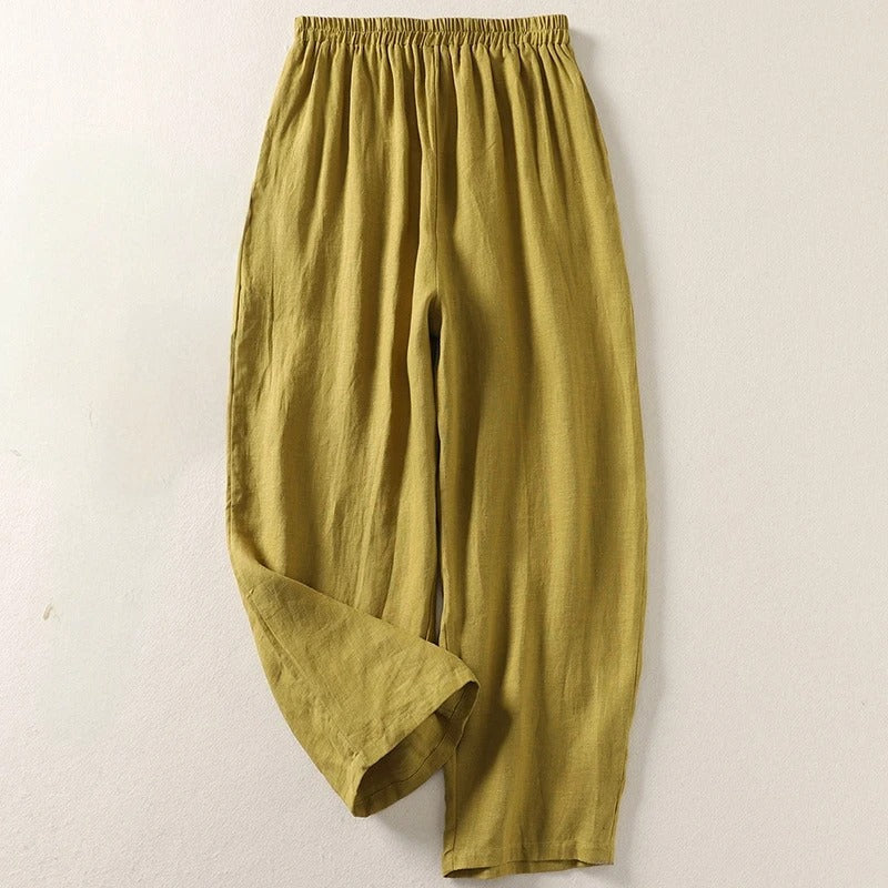 Women's Linen Blend Trousers for Autumn Casual Wear