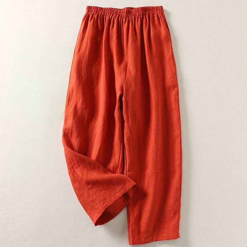 Women's Linen Blend Trousers for Autumn Casual Wear