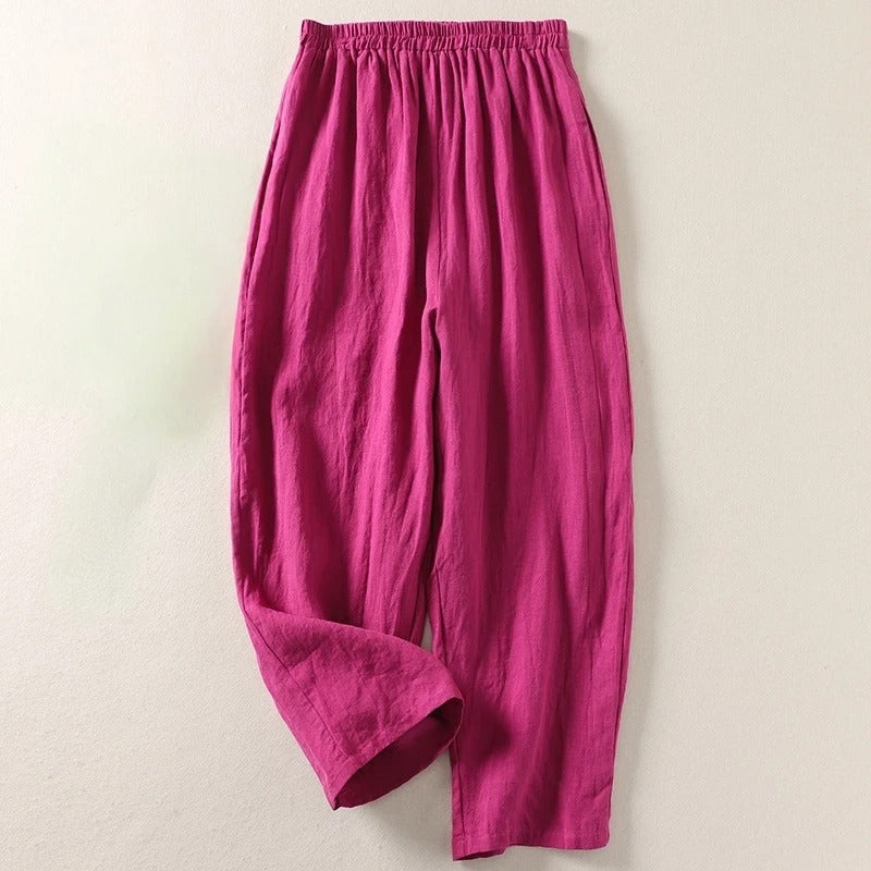 Women's Linen Blend Trousers for Autumn Casual Wear