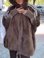 Manteau d'hiver oversize à capuche en fausse fourrure pour femme
