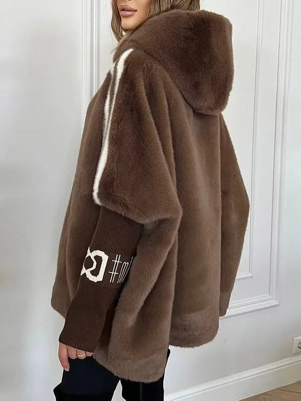 Manteau d'hiver oversize à capuche en fausse fourrure pour femme