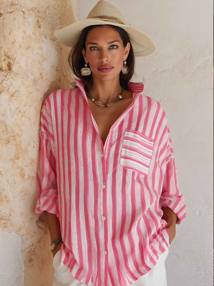 Women's Relaxed Striped Button-Up Shirt