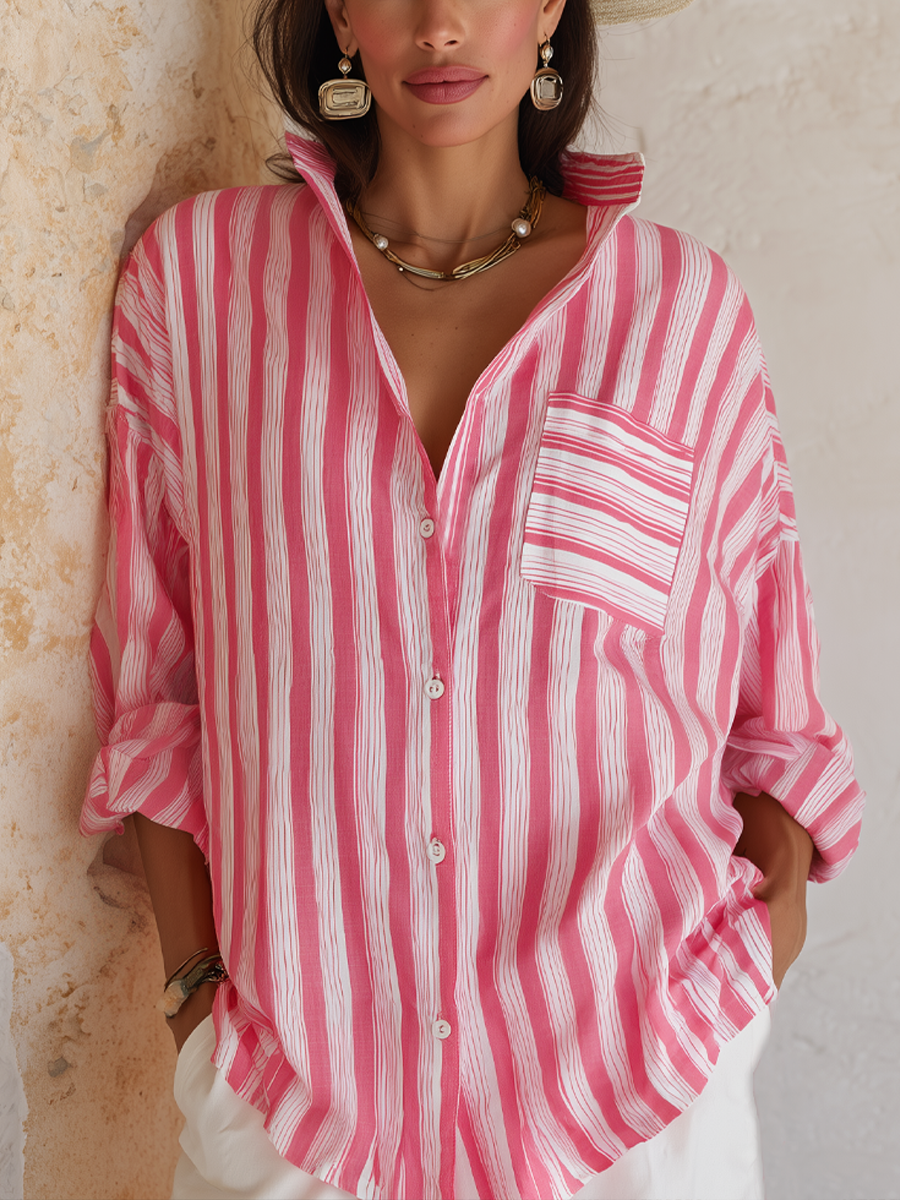 Women's Relaxed Striped Button-Up Shirt