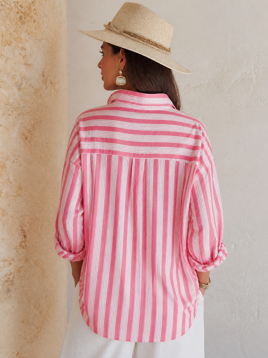 Women's Relaxed Striped Button-Up Shirt