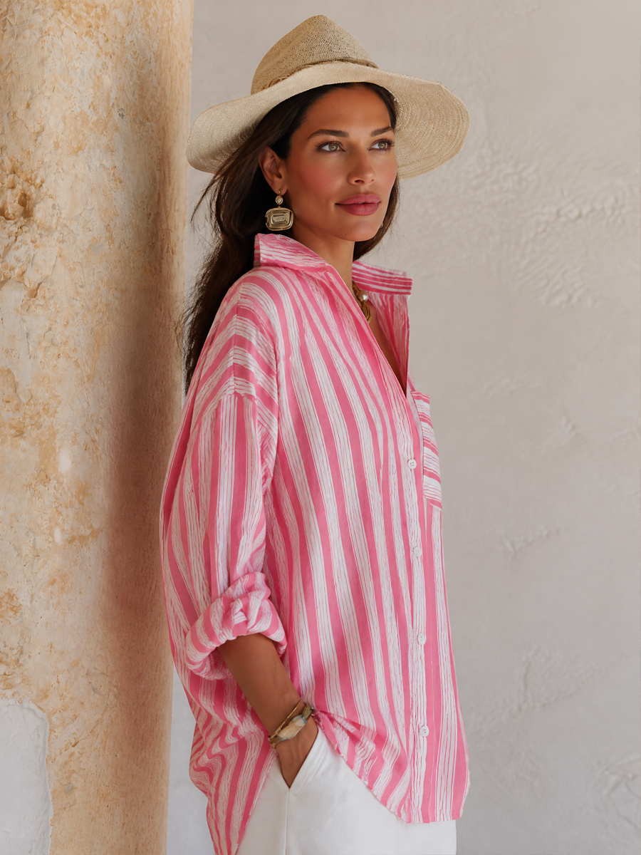 Women's Relaxed Striped Button-Up Shirt