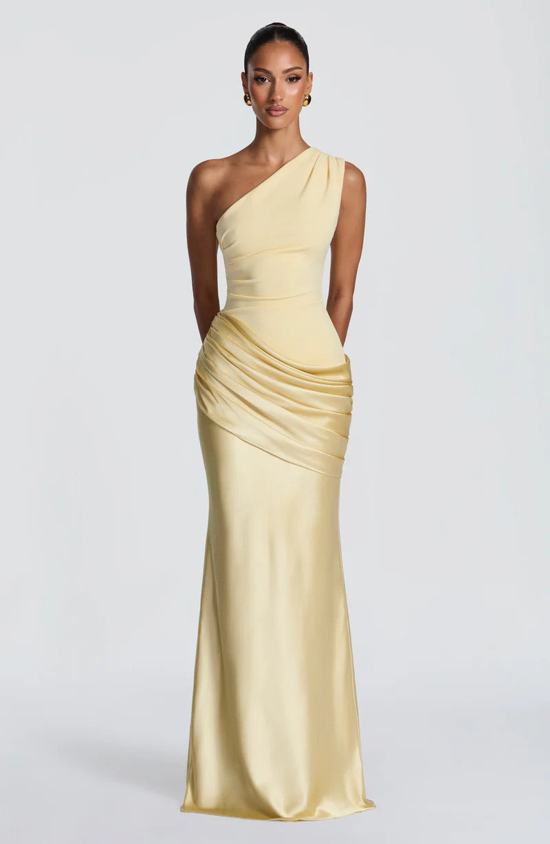 Women's One-Shoulder Jersey Maxi Evening Dress for Autumn