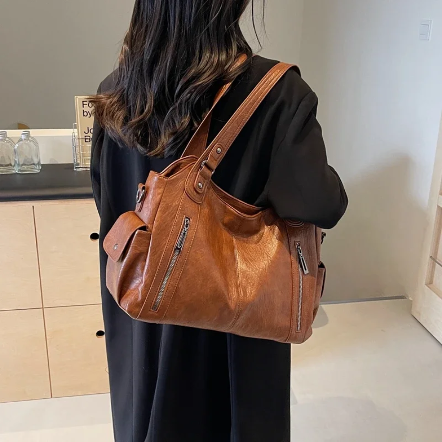 Women’s Multi-Pocket Shoulder Bag with Detachable Strap