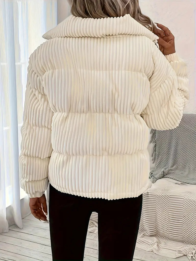 Veste matelassée pour femme en velours côtelé avec fermeture à glissière sur le devant