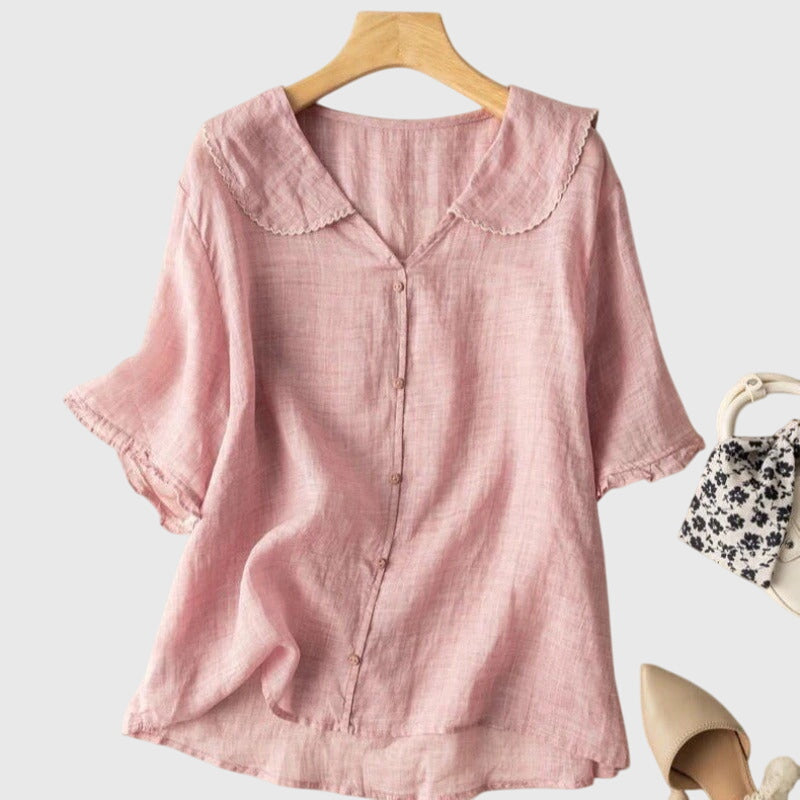 Women's Linen Summer Blouse with Peter Pan Collar