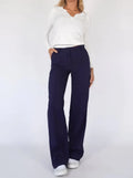 Pantalon large à taille haute pour femme avec poches