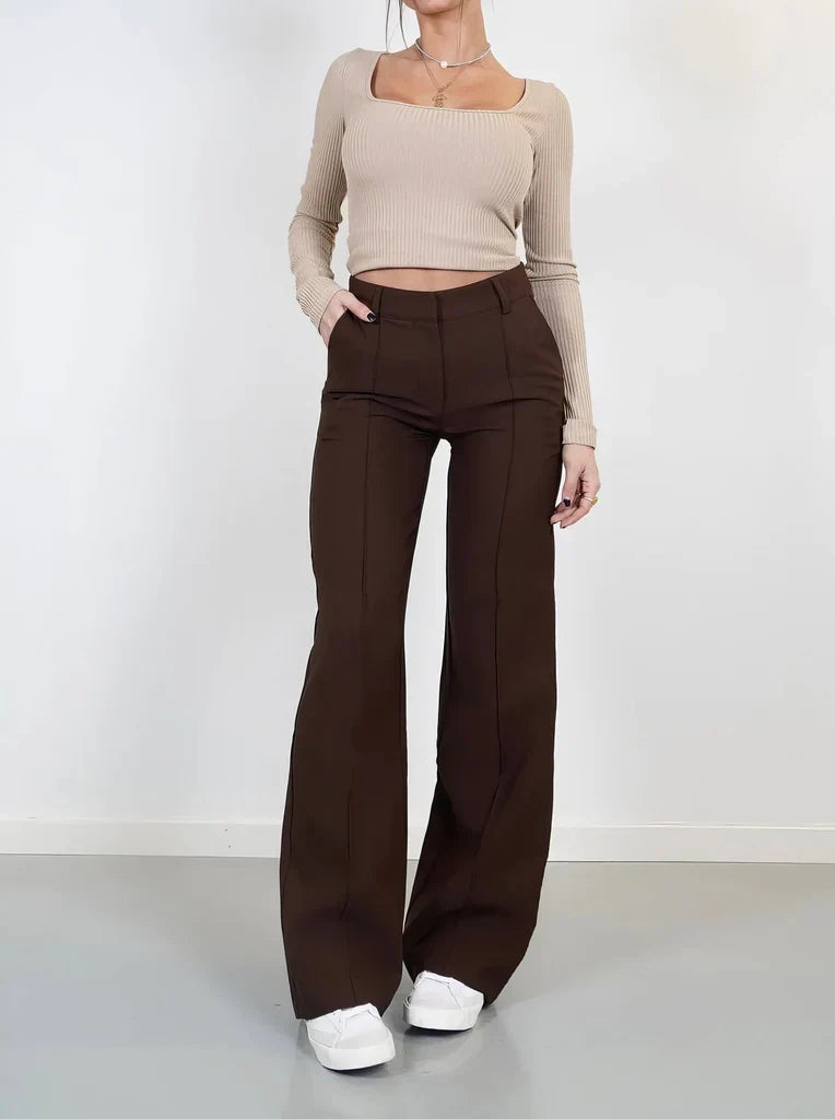 Pantalon large à taille haute pour femme avec poches