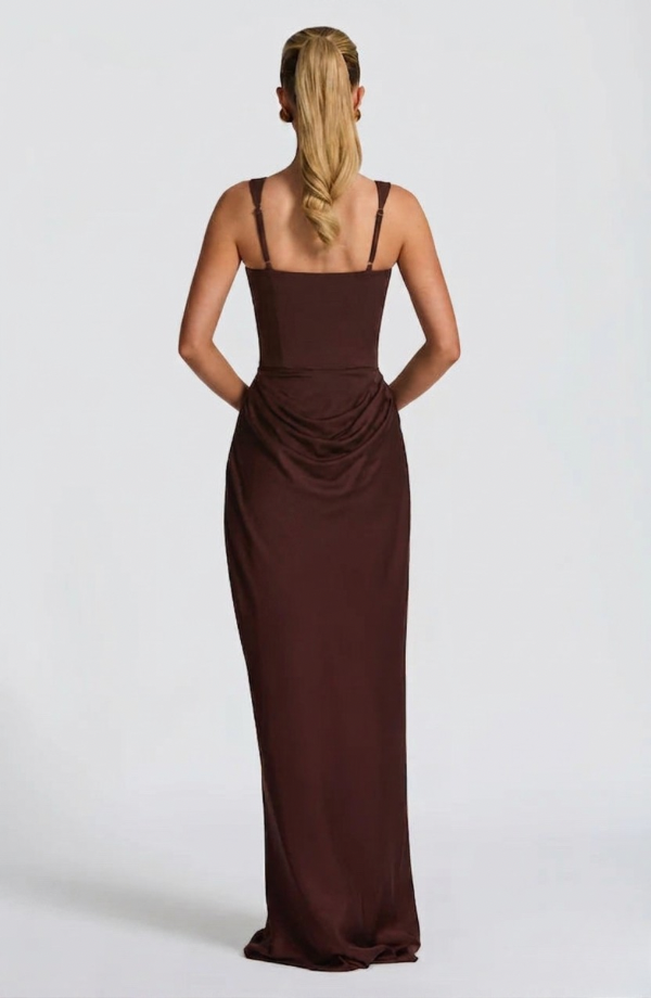 Women's Jersey Maxi Evening Dress with Draped Waist for Autumn