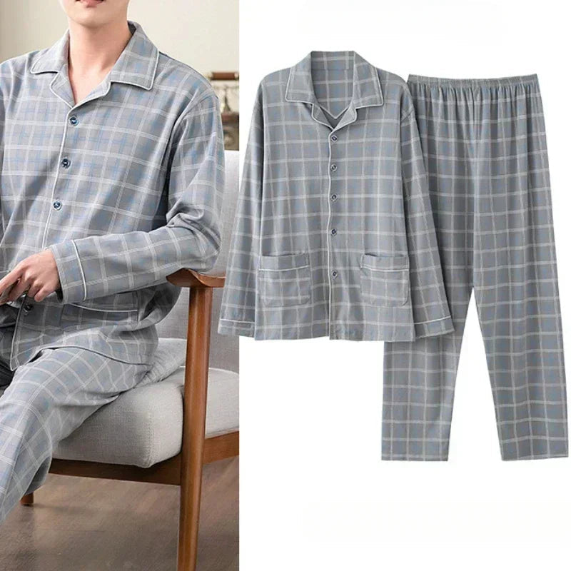 Ensemble pyjama à carreaux pour homme avec chemise à manches longues et pantalon