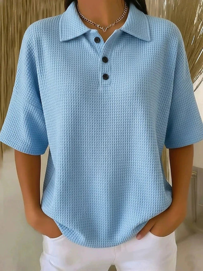 Polo décontracté texturé à manches courtes pour femme