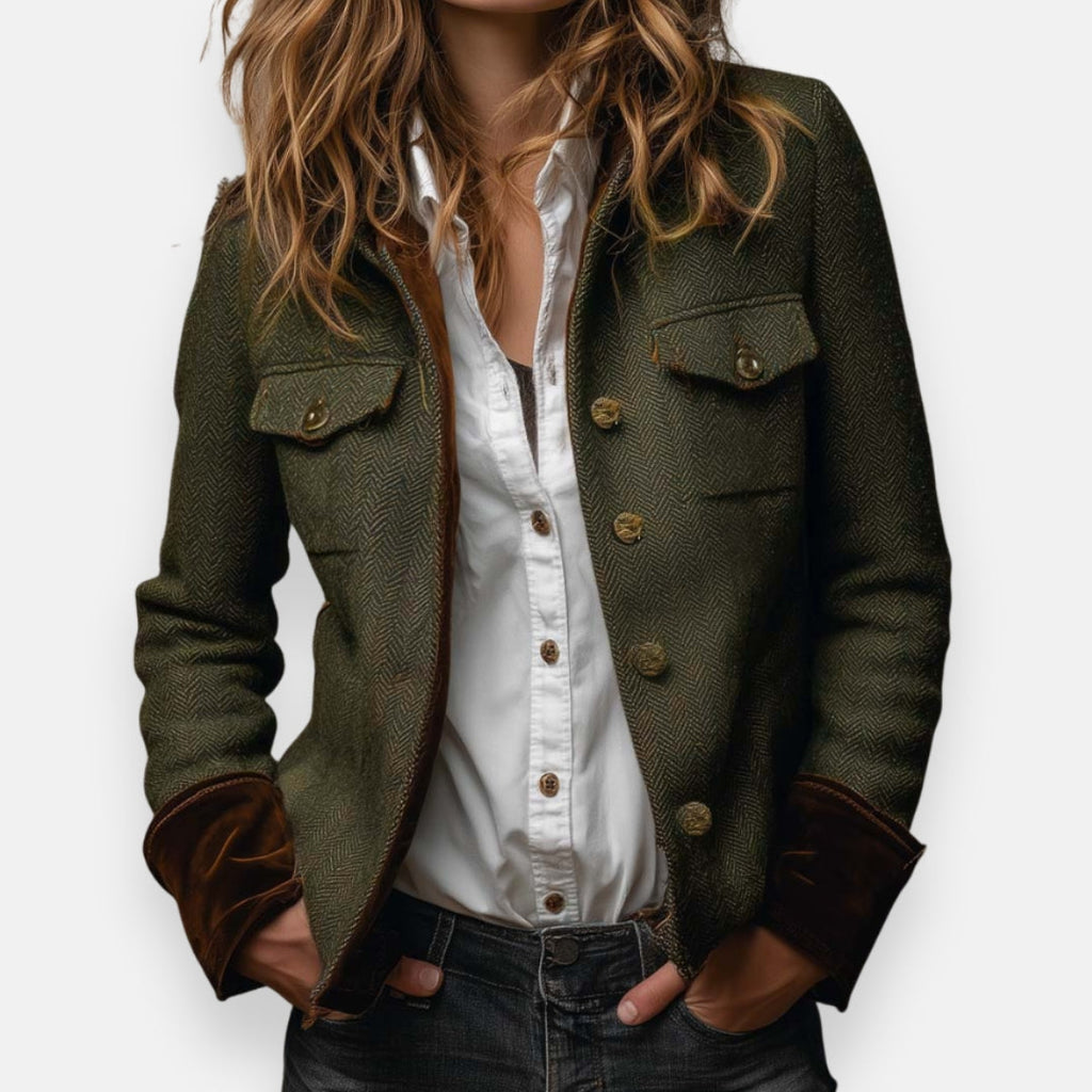 Veste cintrée pour femme en chevrons avec poignets contrastants