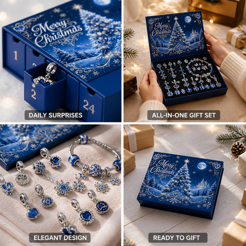 Calendrier de l’Avent de 24 jours | Compte à rebours de Noël bleu scintillant
