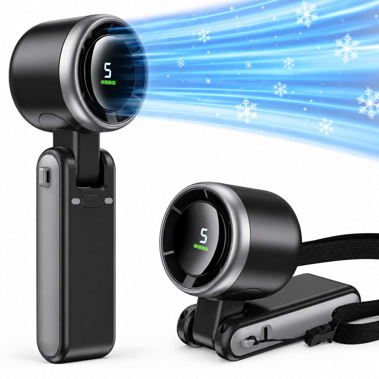Portable Wearable Neck Fan with Digital Display & Rechargeable Battery