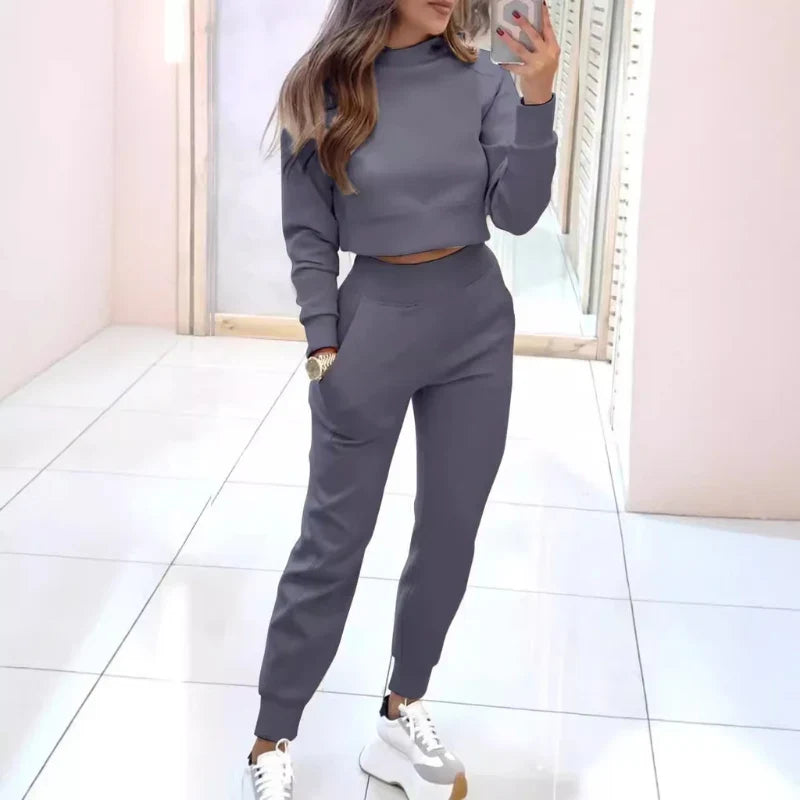 Women's Cropped Sweatshirt & Jogger Lounge Set