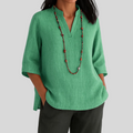 Women's Relaxed Fit V-Neck Linen Blend Blouse