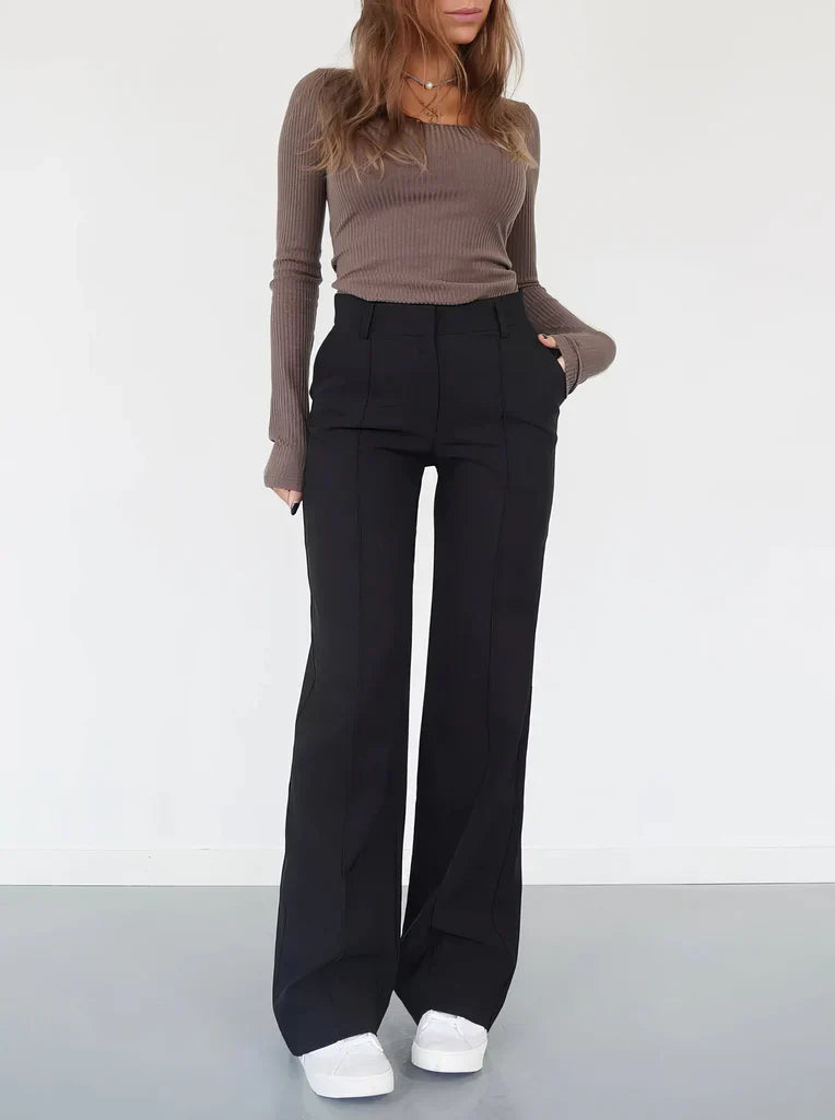 Women’s High-Waisted Wide-Leg Trousers with Pockets