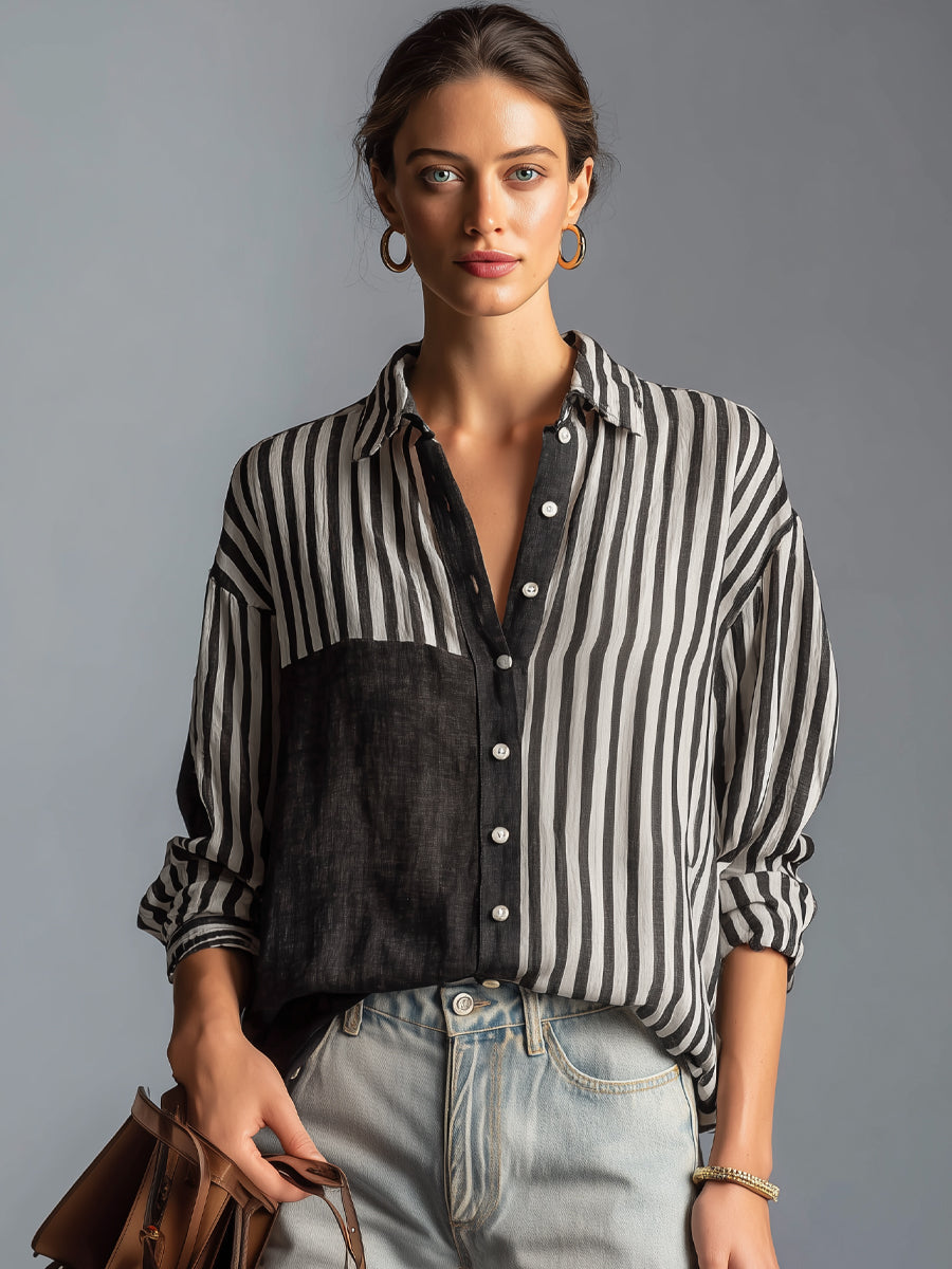 Chemise rayée décontractée à manches longues pour femme