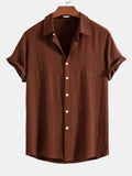 Men's Linen Short Sleeve Button-Up Shirt for Summer