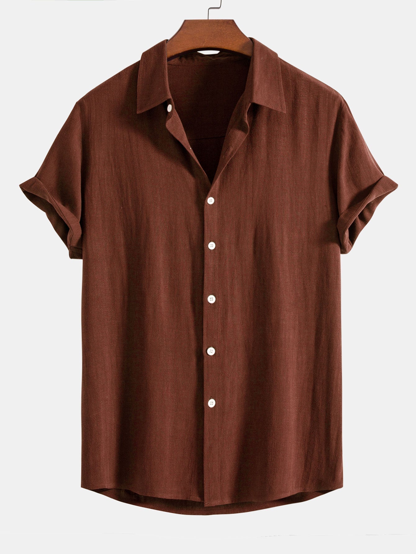 Men's Linen Short Sleeve Button-Up Shirt for Summer