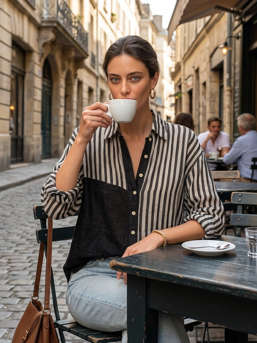 Chemise rayée décontractée à manches longues pour femme