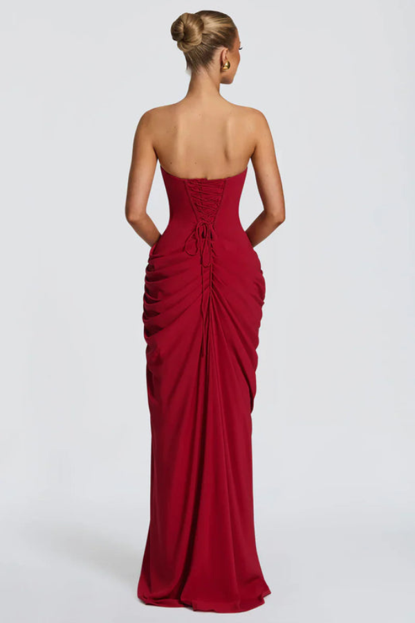 Women's Strapless Corset Draped Maxi Dress