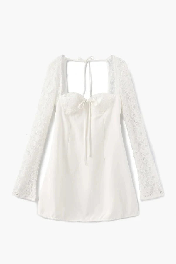 Women's Lace Mini Dress with Long Sleeves for Summer Occasion Wear