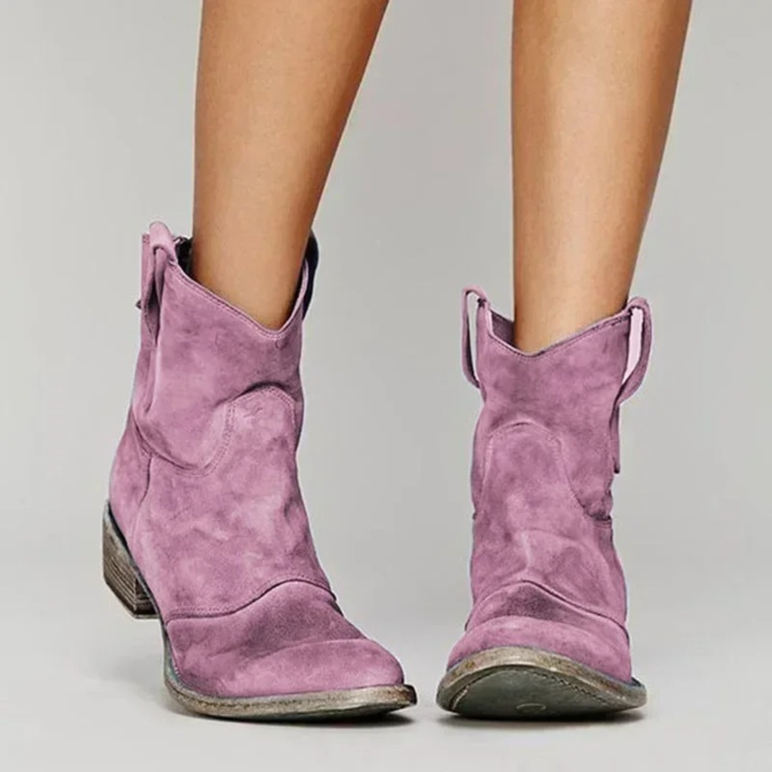 Women's Suede Western Ankle Boots for Autumn